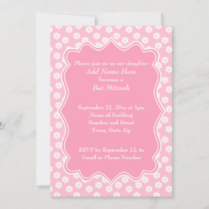 Pink Floral Bat Mitzvah Invitation