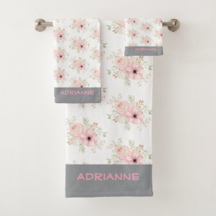 Pink Floral Bath Towel Set