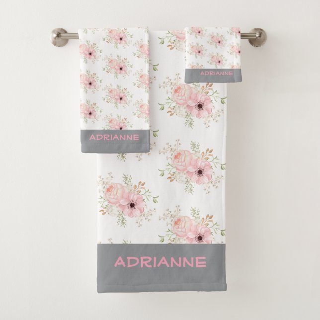 Pink Floral Bath Towel Set (Insitu)