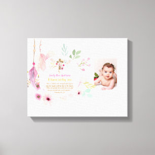 Pink Floral BAUTIZO Baptism Bible Verse Photo Girl Canvas Print