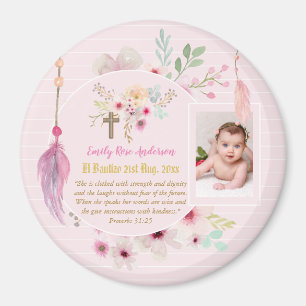 Pink Floral BAUTIZO Baptism Bible Verse Photo Girl Magnet
