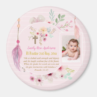 Pink Floral BAUTIZO Baptism Bible Verse Photo Girl Magnet