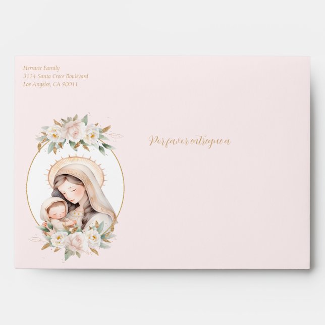 Pink Floral Bautizo in Spanish Catholic Baptism  Envelope (Front)