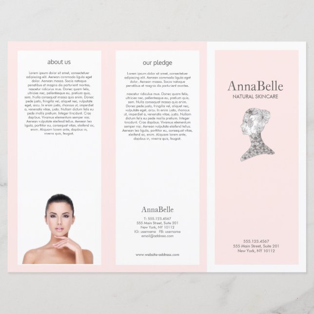 Pink Floral beauty Girl Spa Salon TriFold Brochure (Front)