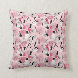 Pink Floral Beauty Products Pattern Cushion