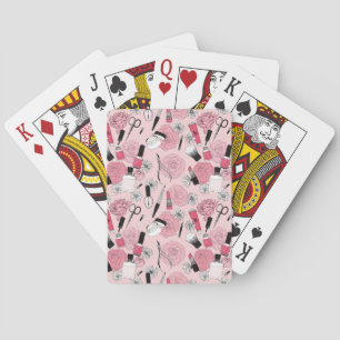 Pink Floral Beauty Products Pattern Playing Cards