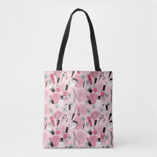 Pink Floral Beauty Products Pattern Tote Bag
