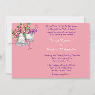 Pink Floral Bell Horizontal 5x7 Wedding Invitation