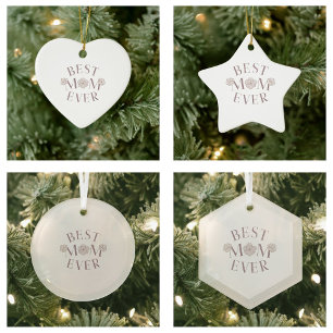 Pink Floral Best Mum Ever Ceramic Ornament