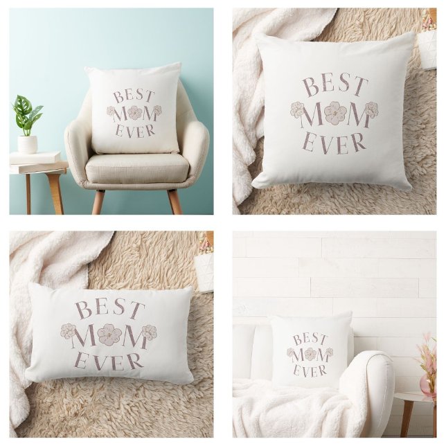 Pink Floral Best Mum Ever Lumbar Cushion (Pink Floral Best Mom Ever Pillows)