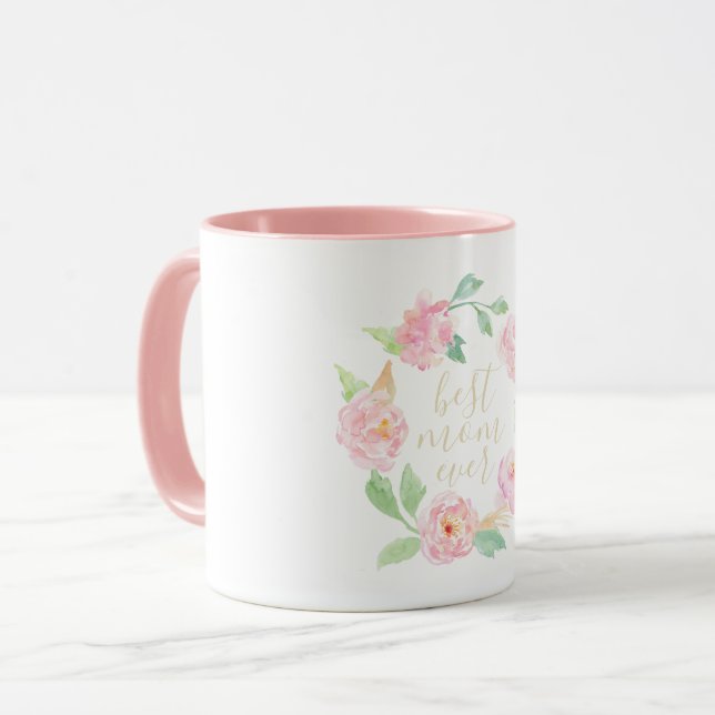 Pink Floral Best Mum Ever Mother's Day Gift Mug (Front Left)