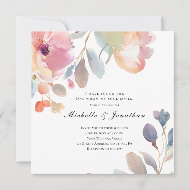 Pink Floral Bible Verse Christian Wedding      Invitation (Front)