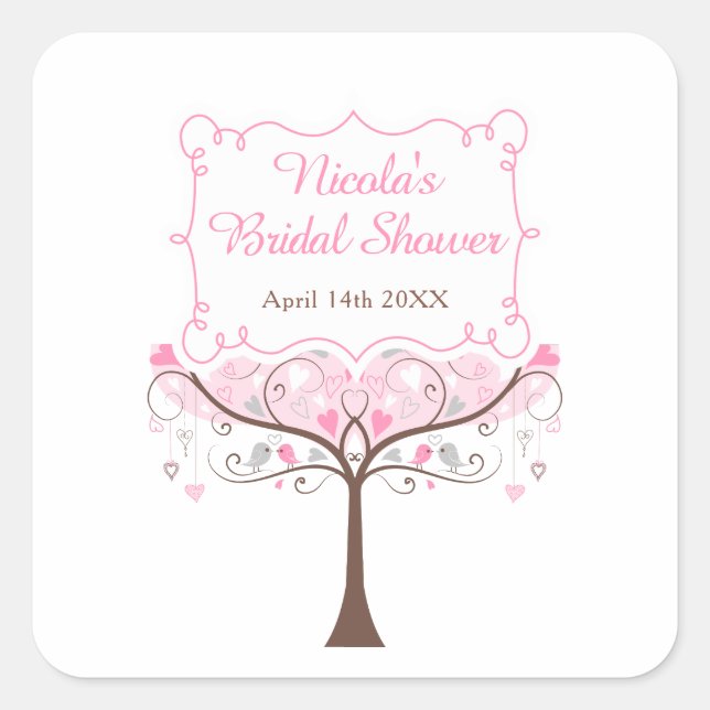 Pink Floral Bird Bridal Shower  Square Sticker (Front)