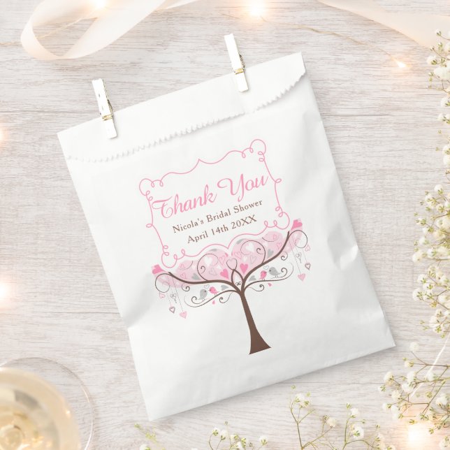 Pink Floral Bird Bridal Shower Thank You Favour Bag (Clipped)