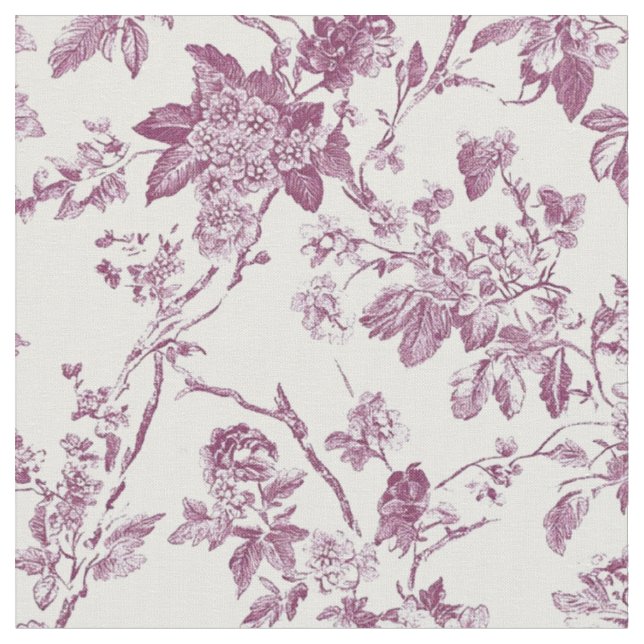 Pink Floral Bird Toile Pattern Fabric (Close Up)