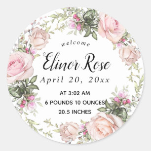Pink Floral Birth Announcement Envelope Seal
