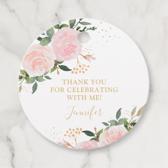 Pink Floral Birthday Favour Tags (Front)