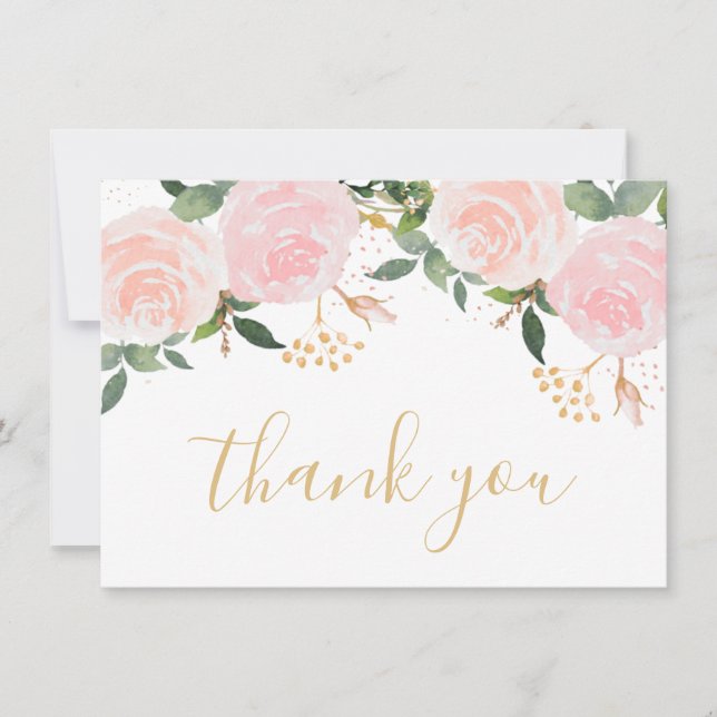 Pink Floral Birthday Flat Thank You Card (Front)