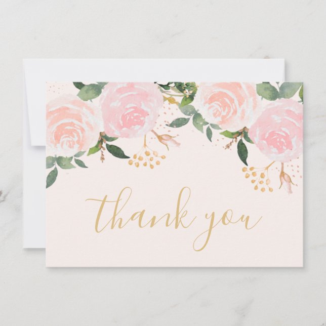 Pink Floral Birthday Flat Thank You Card (Front)