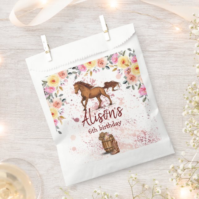 Pink Floral Birthday Horse Birthday Party Favour Bag (Clipped)