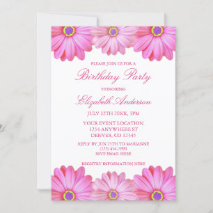 Pink Floral Birthday Invitation