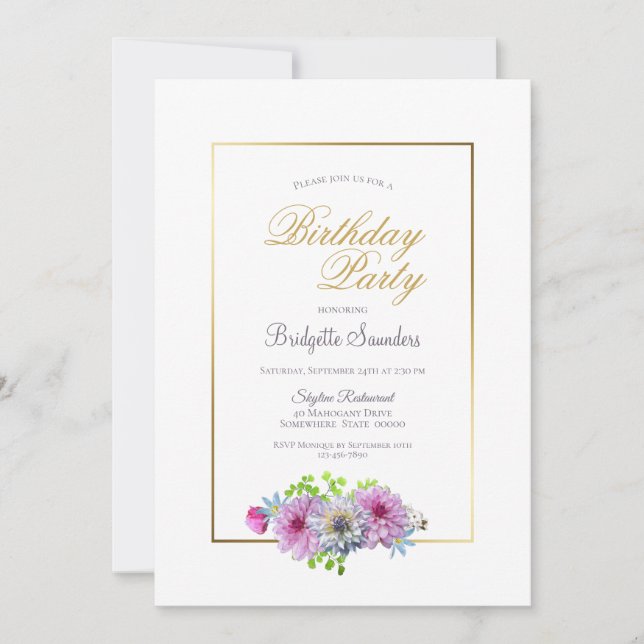 Pink Floral Birthday Party Invitation (Front)