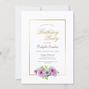 Pink Floral Birthday Party Invitation