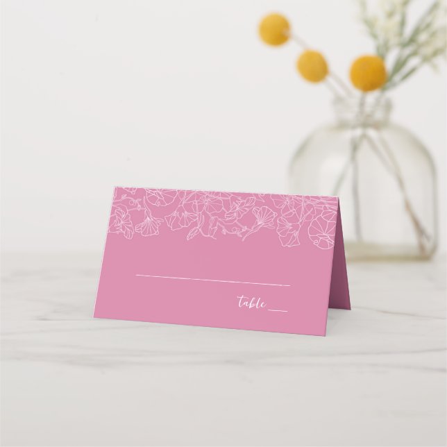 Pink Floral Birthday Party Place Card (Front)