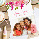 Pink Floral Birthday Photo Card for Grandma<br><div class="desc">Affordable custom printed birthday card personalised with your photo and text. This pretty feminine design features a watercolor floral border in shades of pink and coral. Use the design tools to add more photos, edit the text with your own special message and customise the fonts and colours to create your...</div>