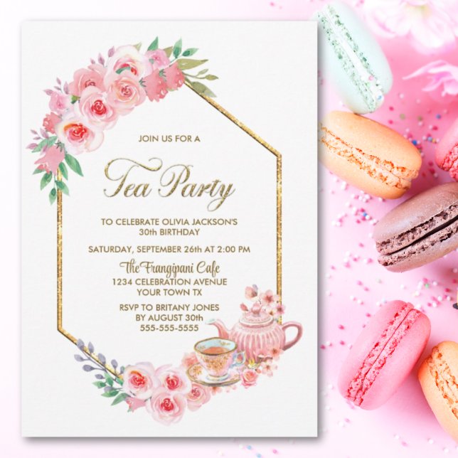 Pink Floral Birthday Tea Party Invitation (Creator Uploaded)