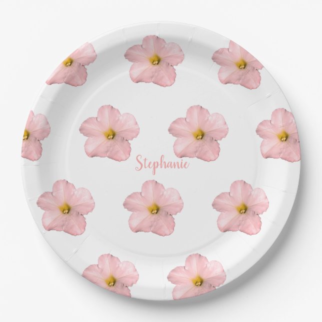Pink Floral Birthday Wedding Bridal Shower Flowers Paper Plate (Front)