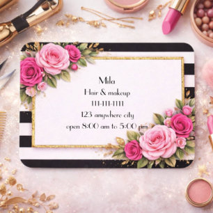 pink floral black and white stripe  business card