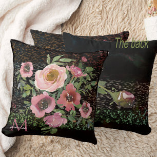 Pink Floral Black Cushion