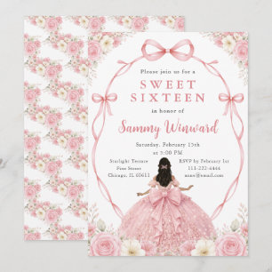 Pink Floral Black Princess Sweet Sixteen Invitation