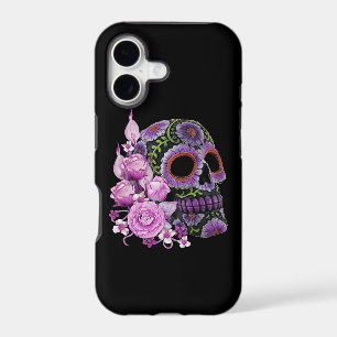 Pink Floral Black Sugar Skull Day Of The Dead