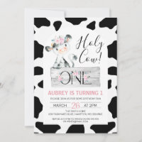 Pink Floral Black White Cow Print 1st Birthday