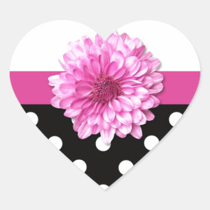 Pink floral black white polka dots girly heart sticker