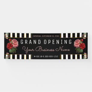 Pink Floral Black   White Stripes Business Banner