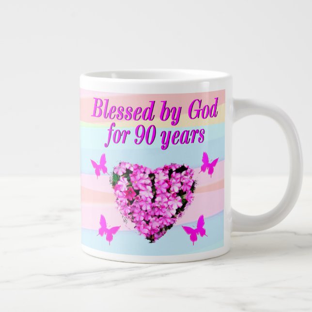 PINK FLORAL BLESSED BY GOD 90TH BIRTHDAY MUG (Right)