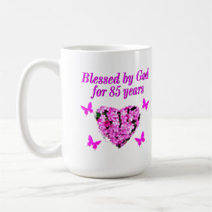 PINK FLORAL BLESSED BY GOD FOR 85 YEARS COFFEE MUG