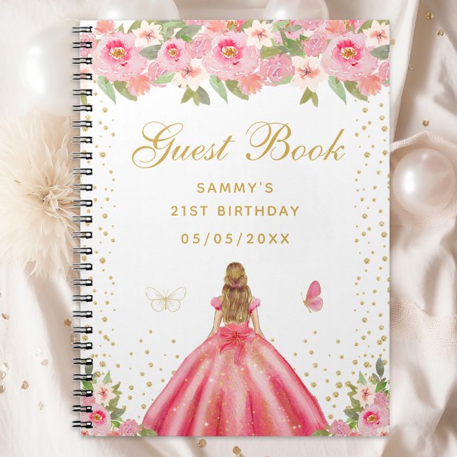 Pink Floral Blonde Hair Princess Guest Book (Creator Uploaded)