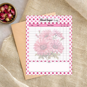 Pink Floral Blood Sugar Log Notepad