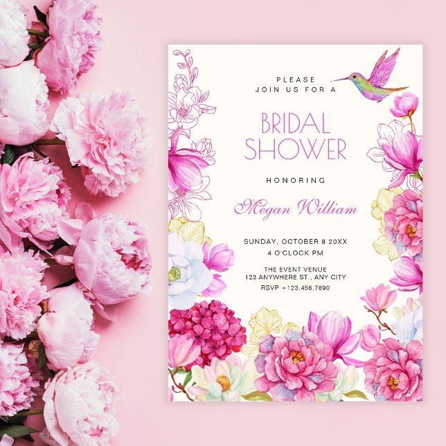 Pink floral bloom bridal shower invitation (Creator Uploaded)