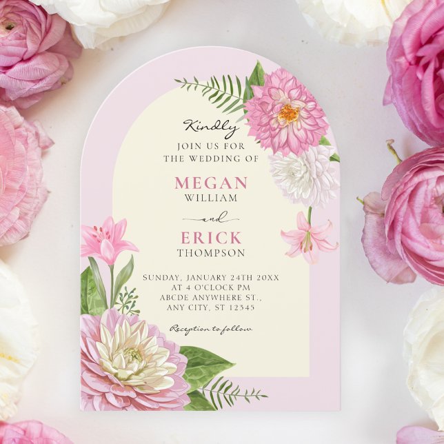 Pink floral bloom wedding invitation (Creator Uploaded)