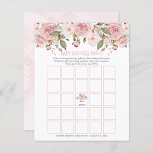 Pink Floral Blooms Baby Shower Bingo Card