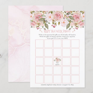Pink Floral Blooms Baby Shower Bingo Card