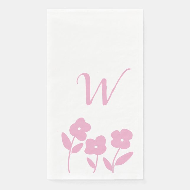 Pink Floral Blooms  cutom monogram Napkin (Front)