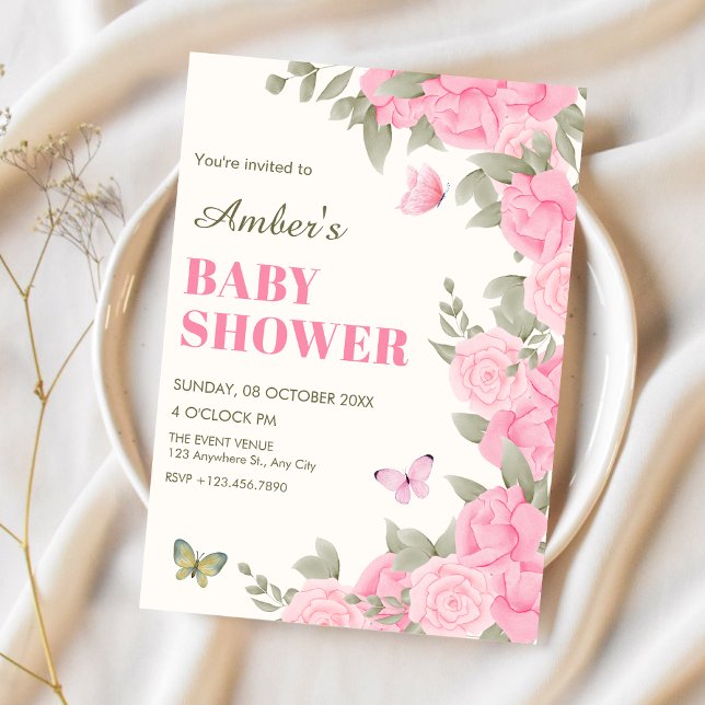 Pink floral blossom baby shower invitation (Creator Uploaded)