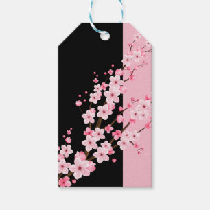Pink Floral Blossoms Black & Pink Towel Gift Tags