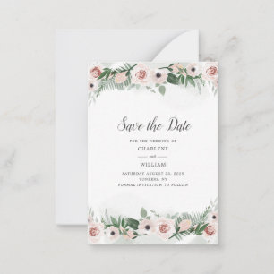 Pink Floral Blush Trendy Watercolor Save The Date Card